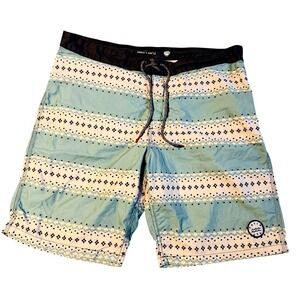 Katin USA Mens Board Shorts Size 34 Light Blue Geometric Wave Print Swim Trunks